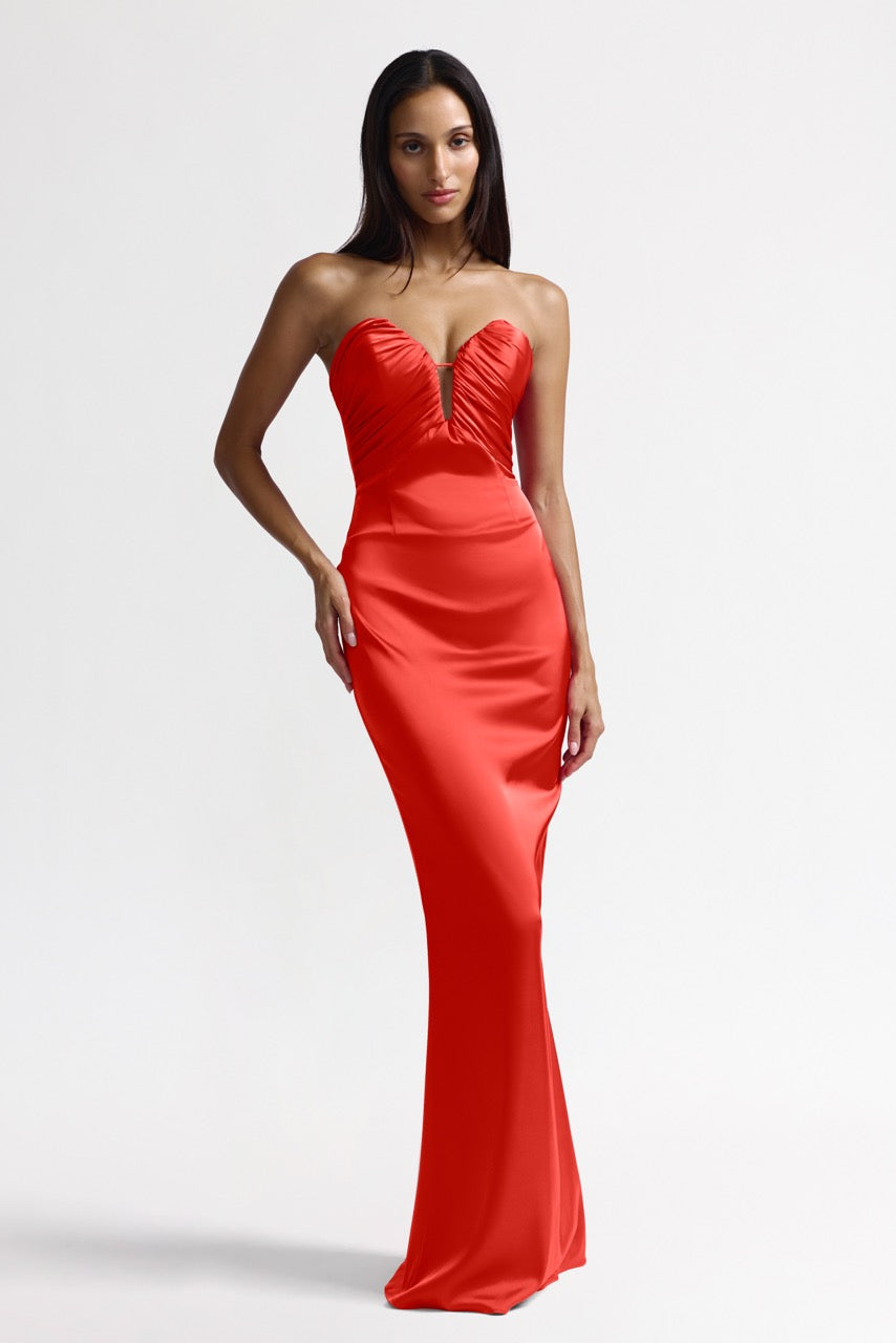 magnolia corset hi lo maxi a line dress Magnolia Satin Corset Slit Formal Dress