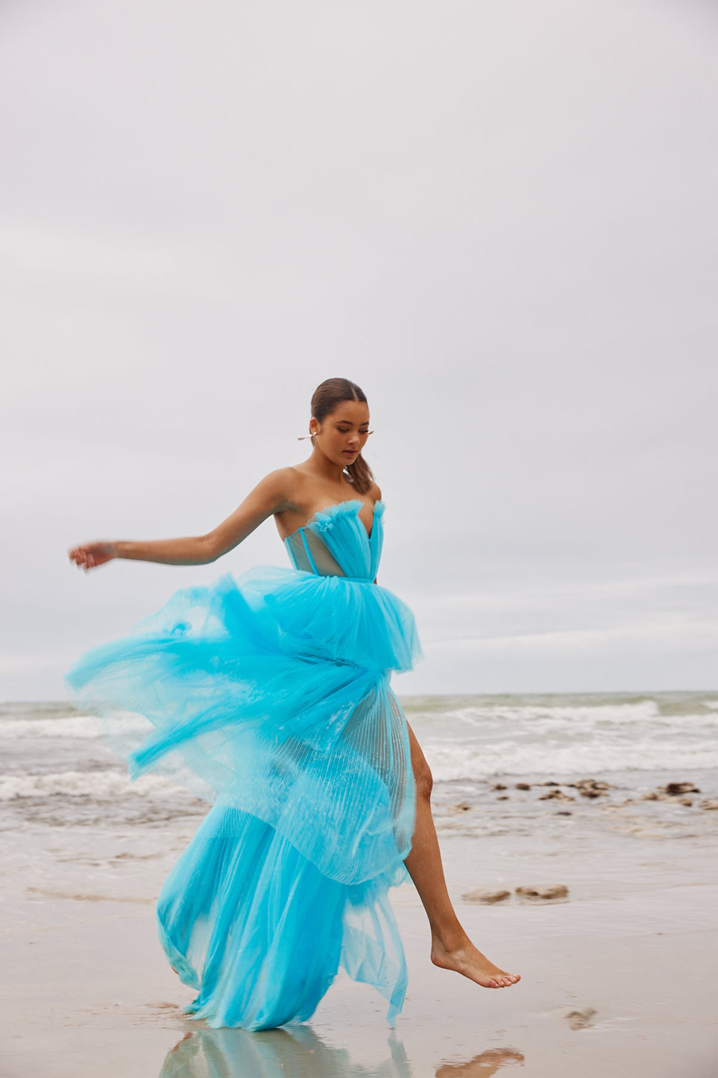 dark turquoise blue dress Turquoise Blue Rhinestone Appliqu Evening Dress - Handcrafted Couture Gown Crystals