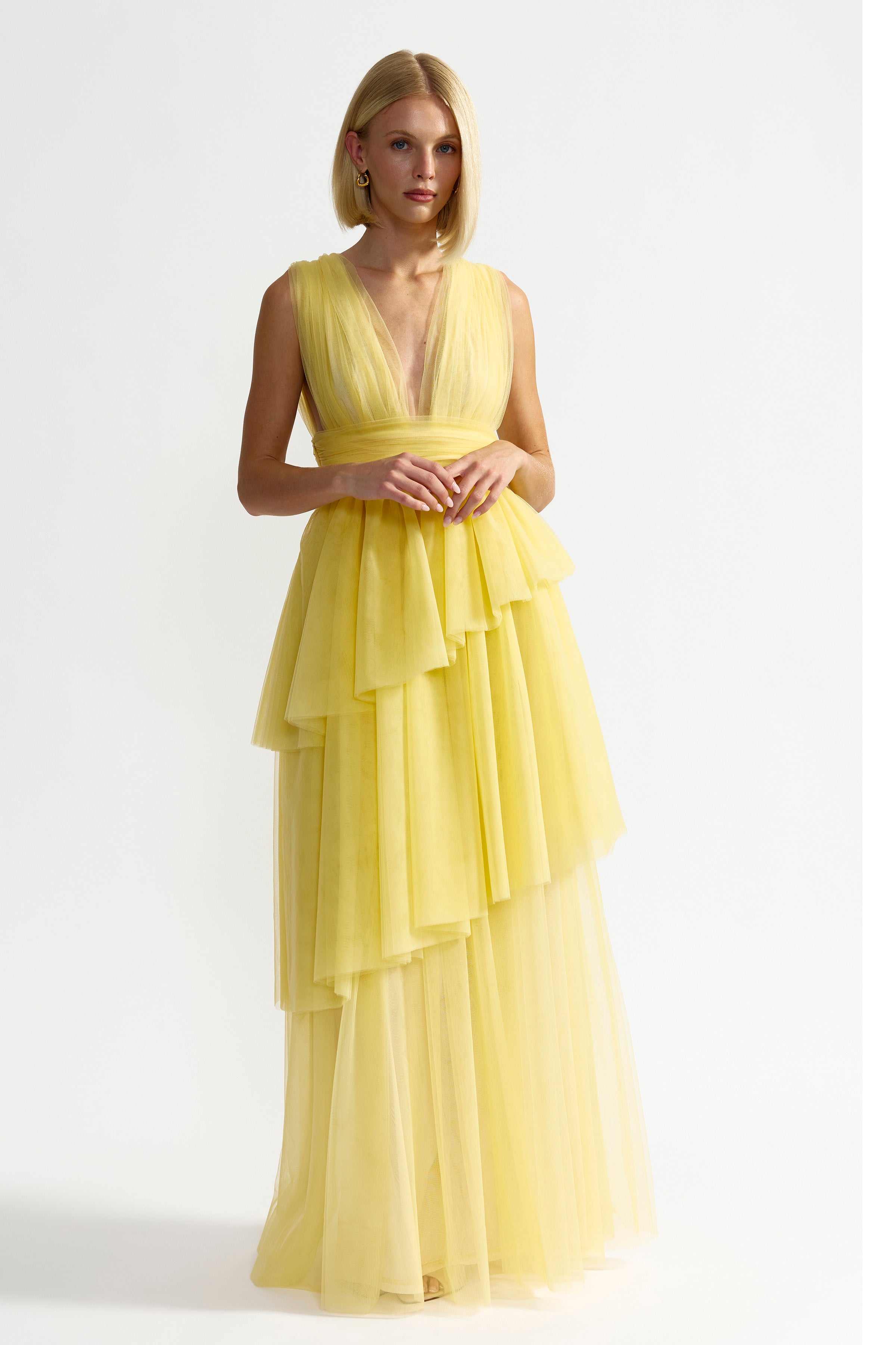 banana yellow dress Romeo Balloon-Sleeved Tunic Dress - length dress;V Sun Protection Choose Option:36x31