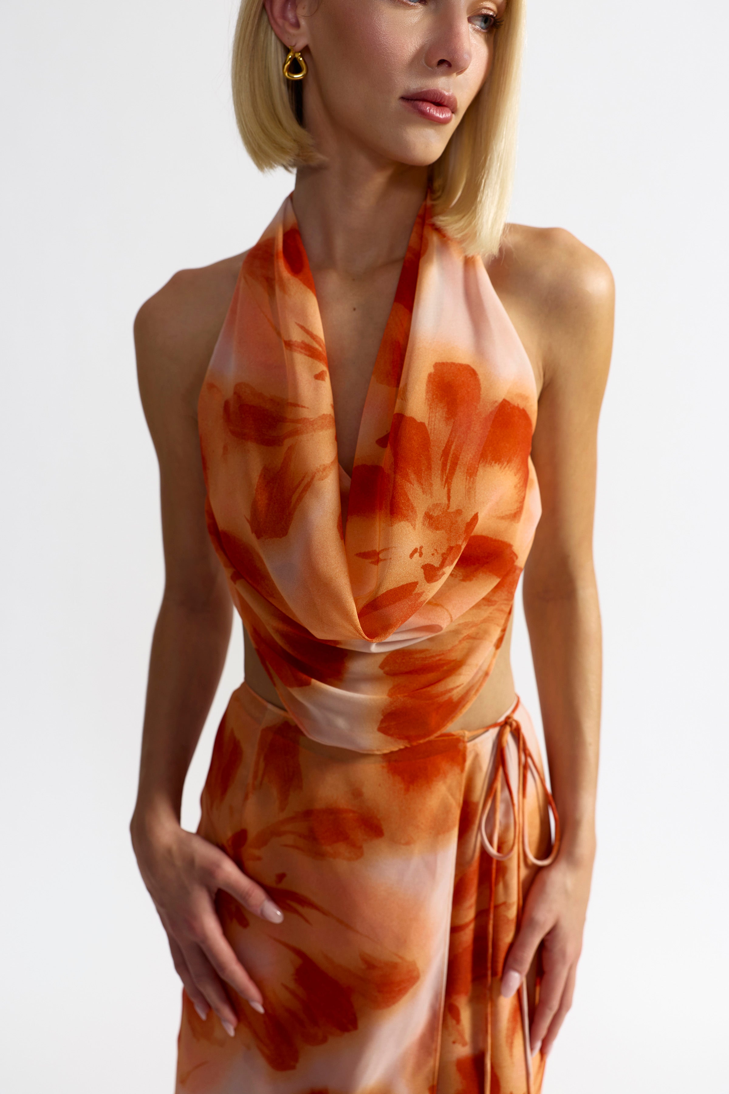 sabina orange flower print dress Sabina Set