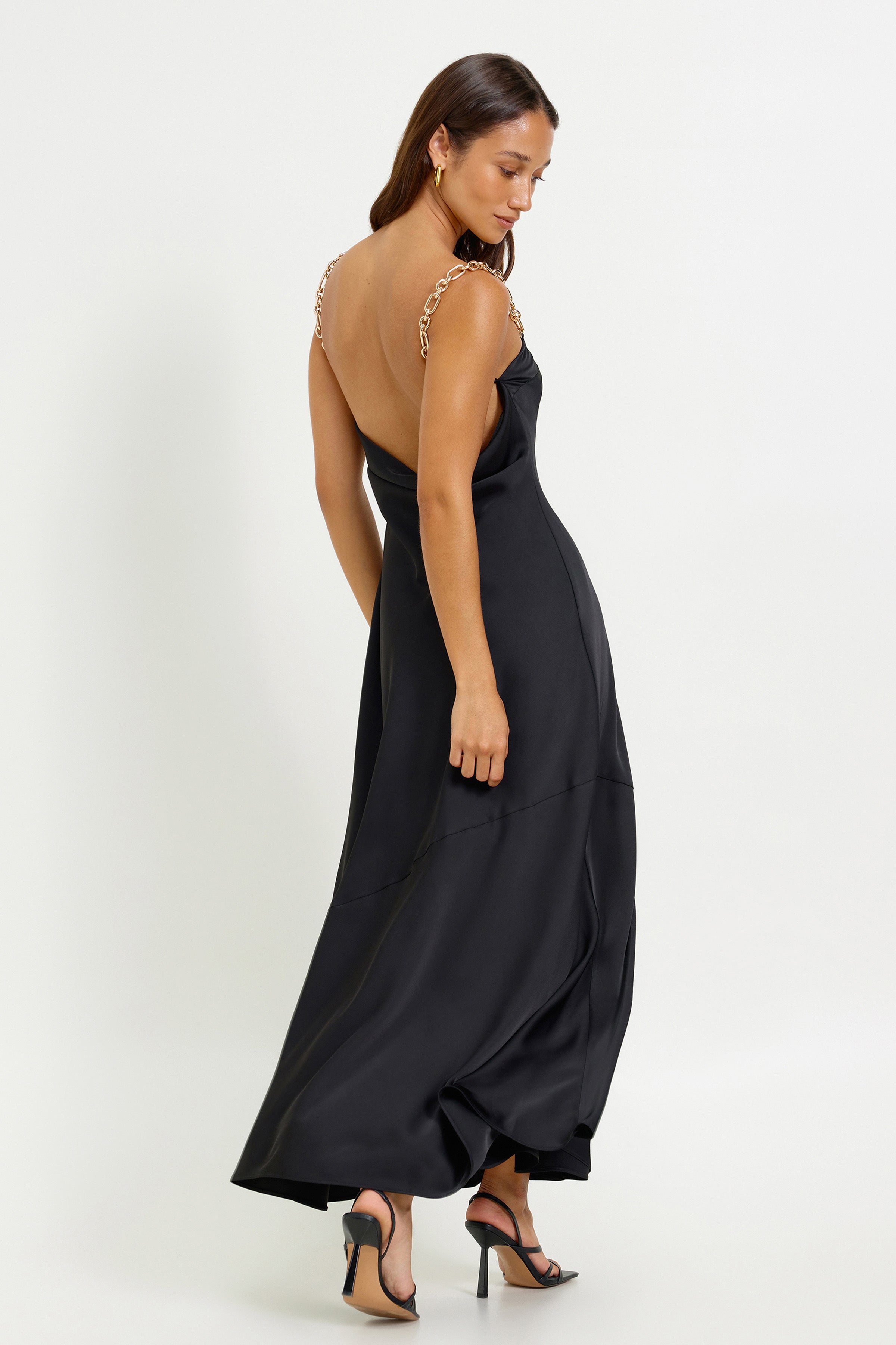 Lisandra Dress Cowl Back Ankle Length Satin Gown | Studio Lexi