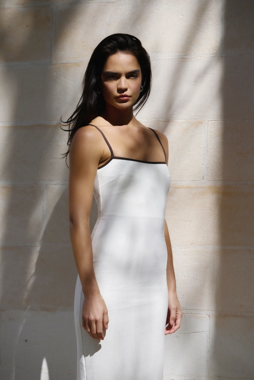 Olivette Ivory Dress Ponte Bodycon Ankle Length