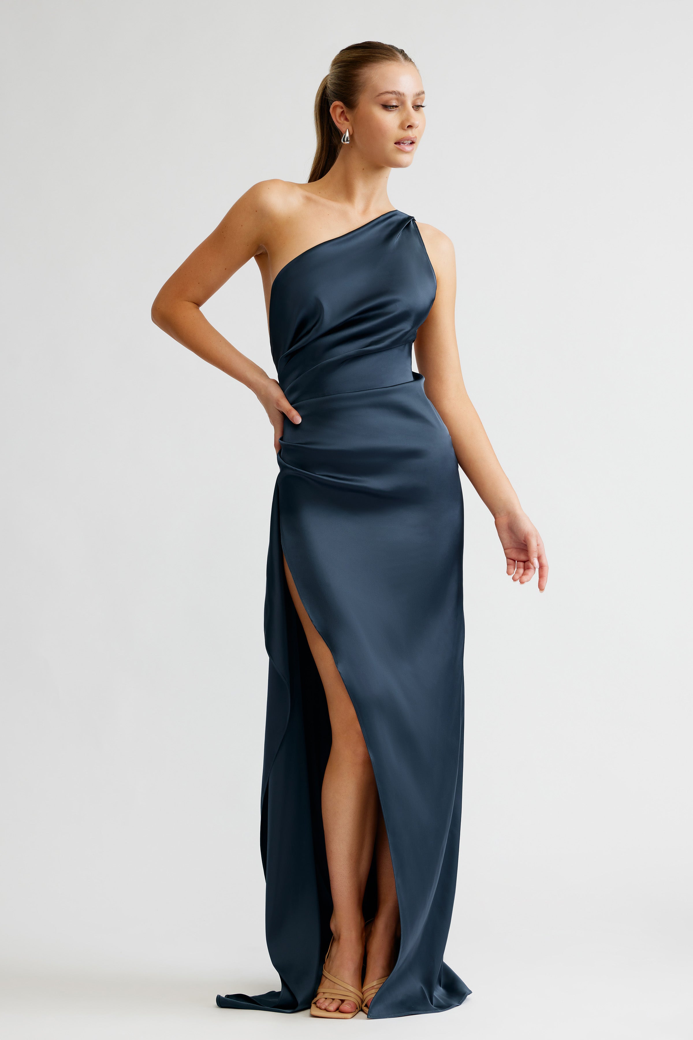 Samira Dress Orion Blue One Shoulder Maxi | Studio Lexi