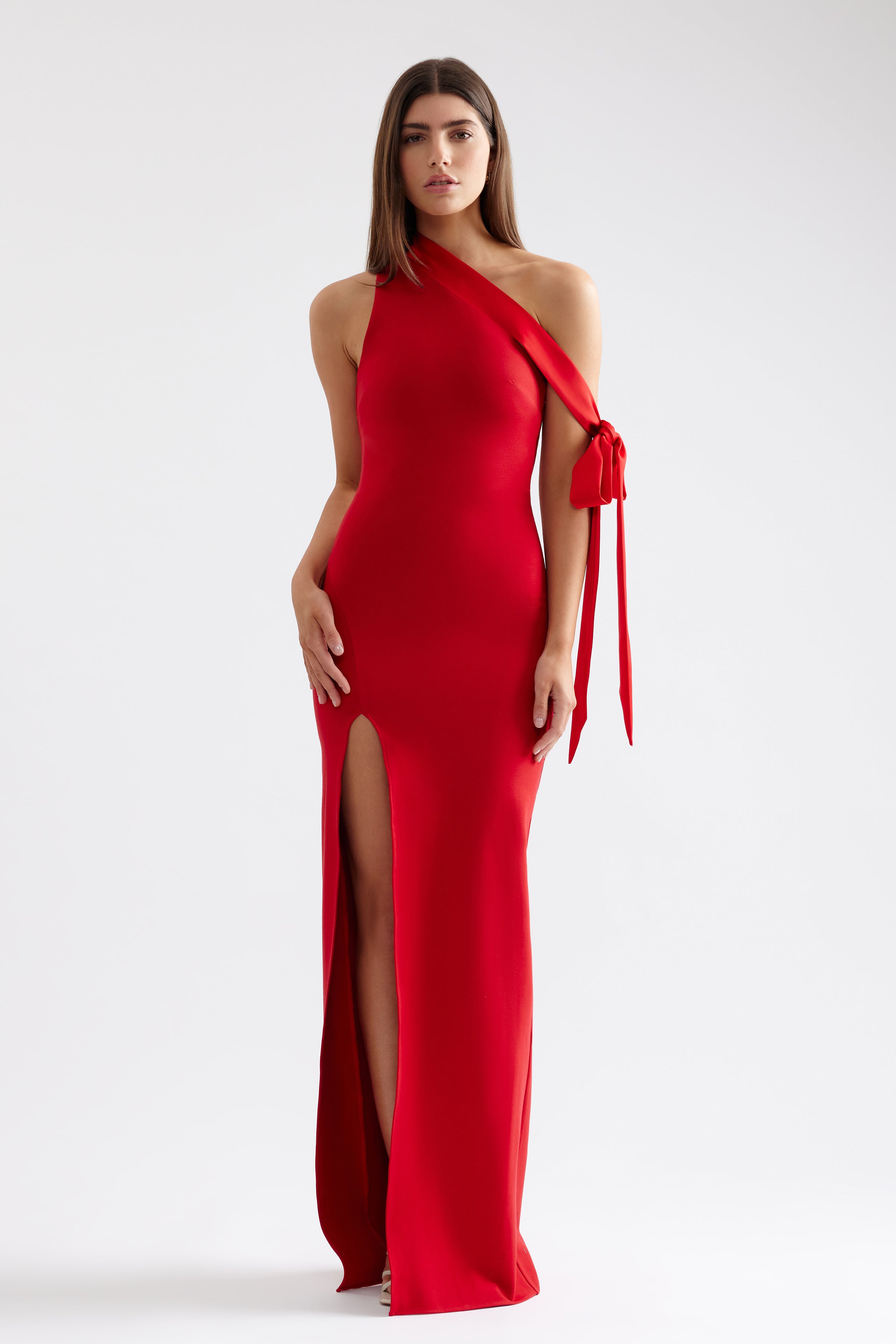 chinese dress ladies Sexy Red One Shoulder Slit Prom Dress Long with Sequins Beadings main image 0
