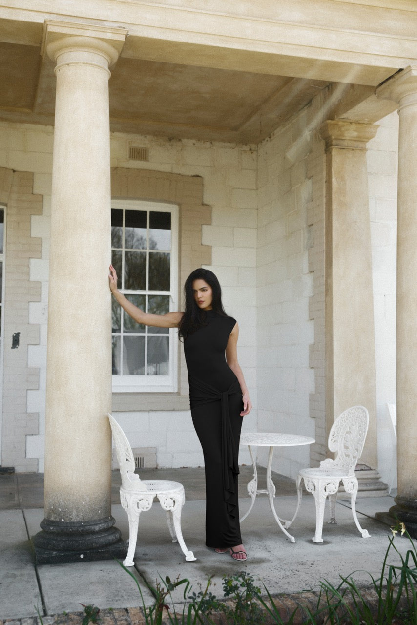 Thierry Dress Black Jersey Gown Floor Length | Studio Lexi