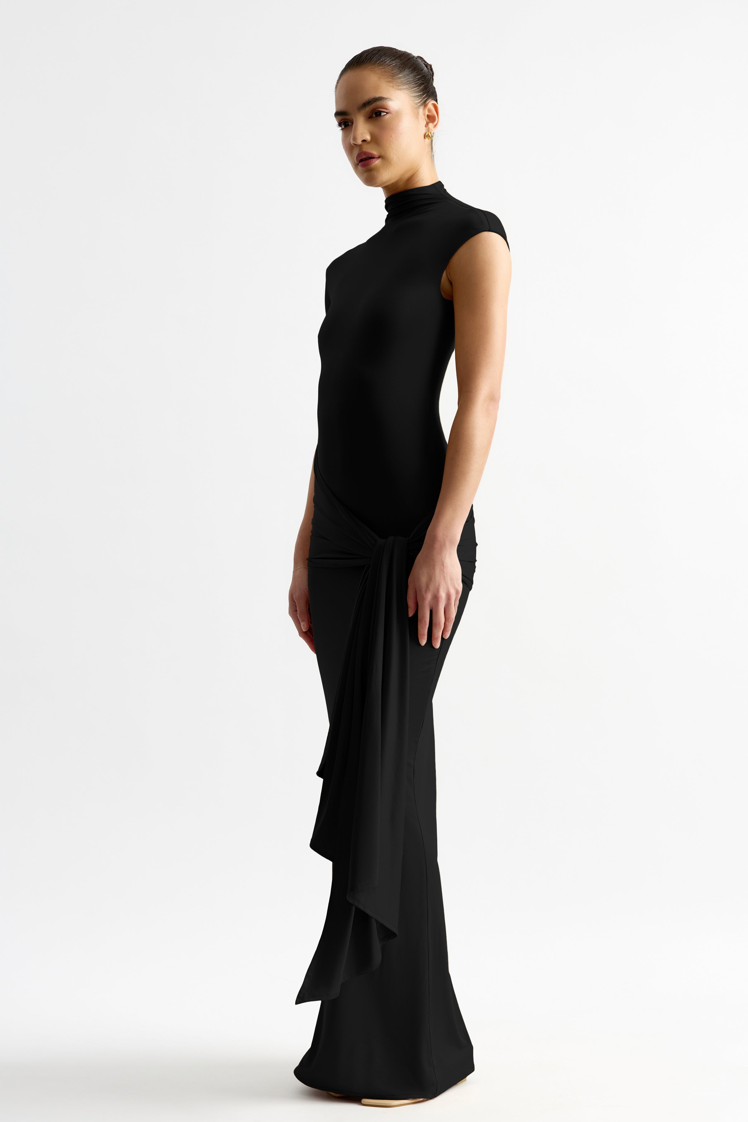 Thierry Dress Black Jersey Gown Floor Length | Studio Lexi