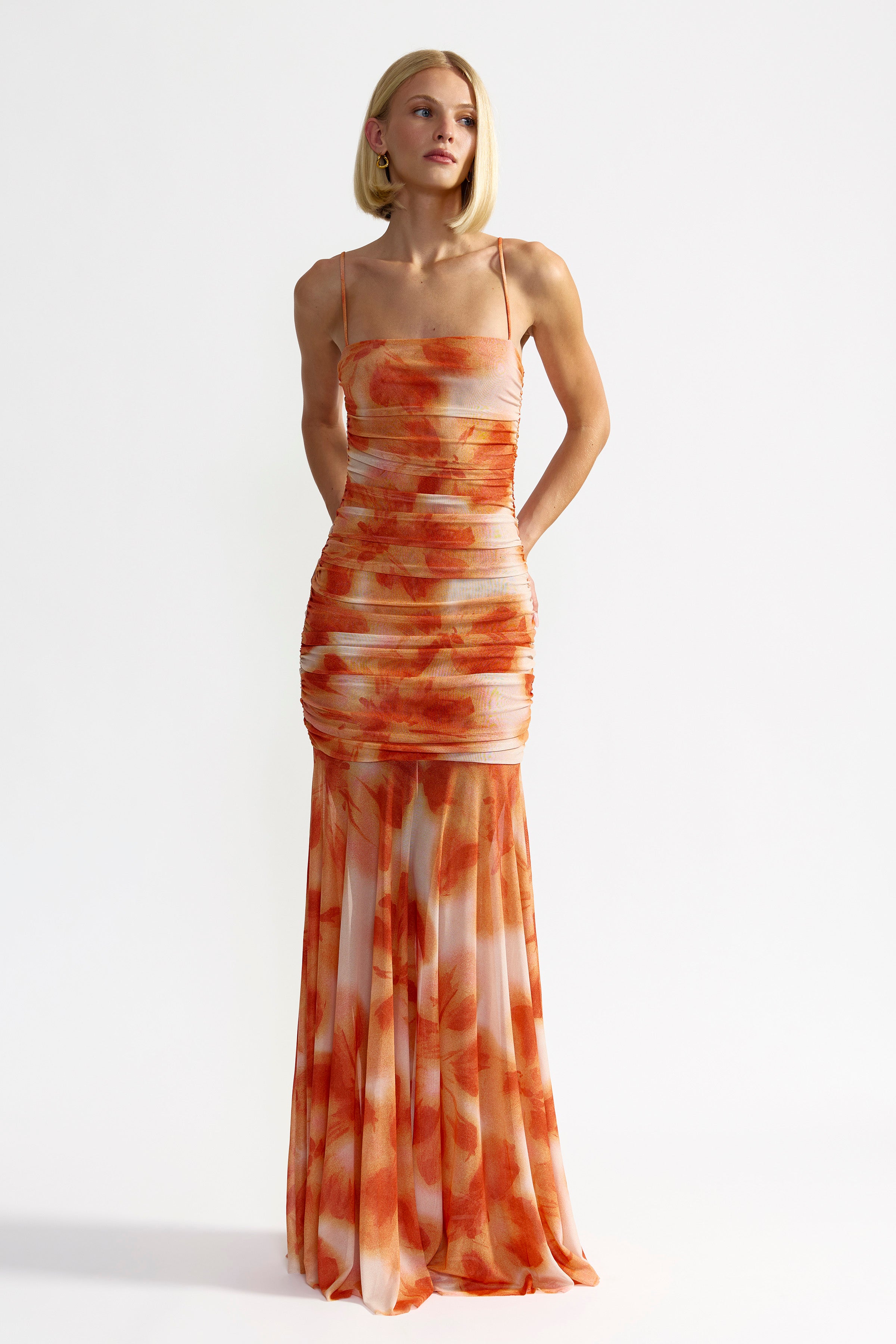 orange hibiscus dress Hula Midi Dress with Hibiscus Print / Orange / G2378or