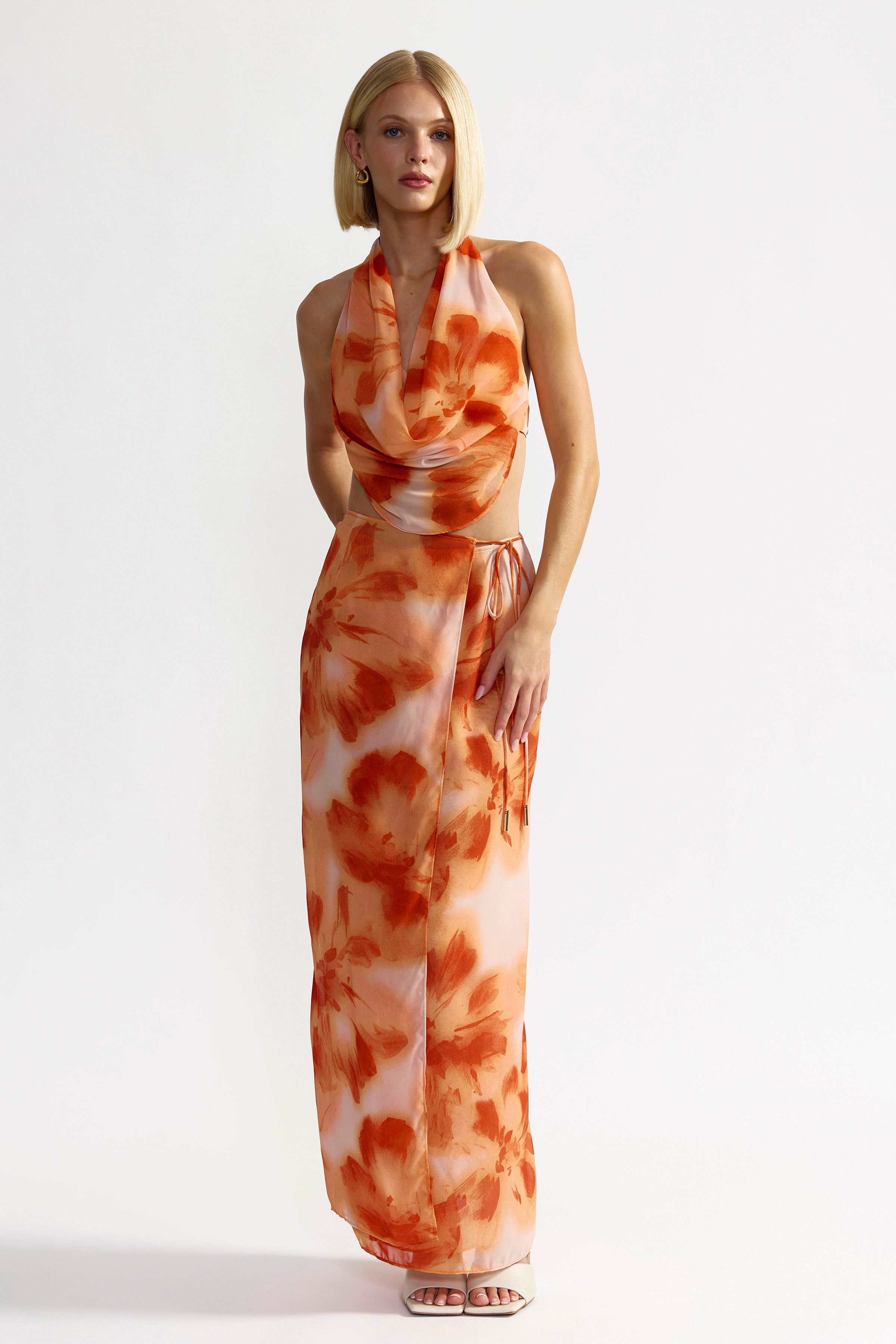 sabina orange flower print dress Sabina Set