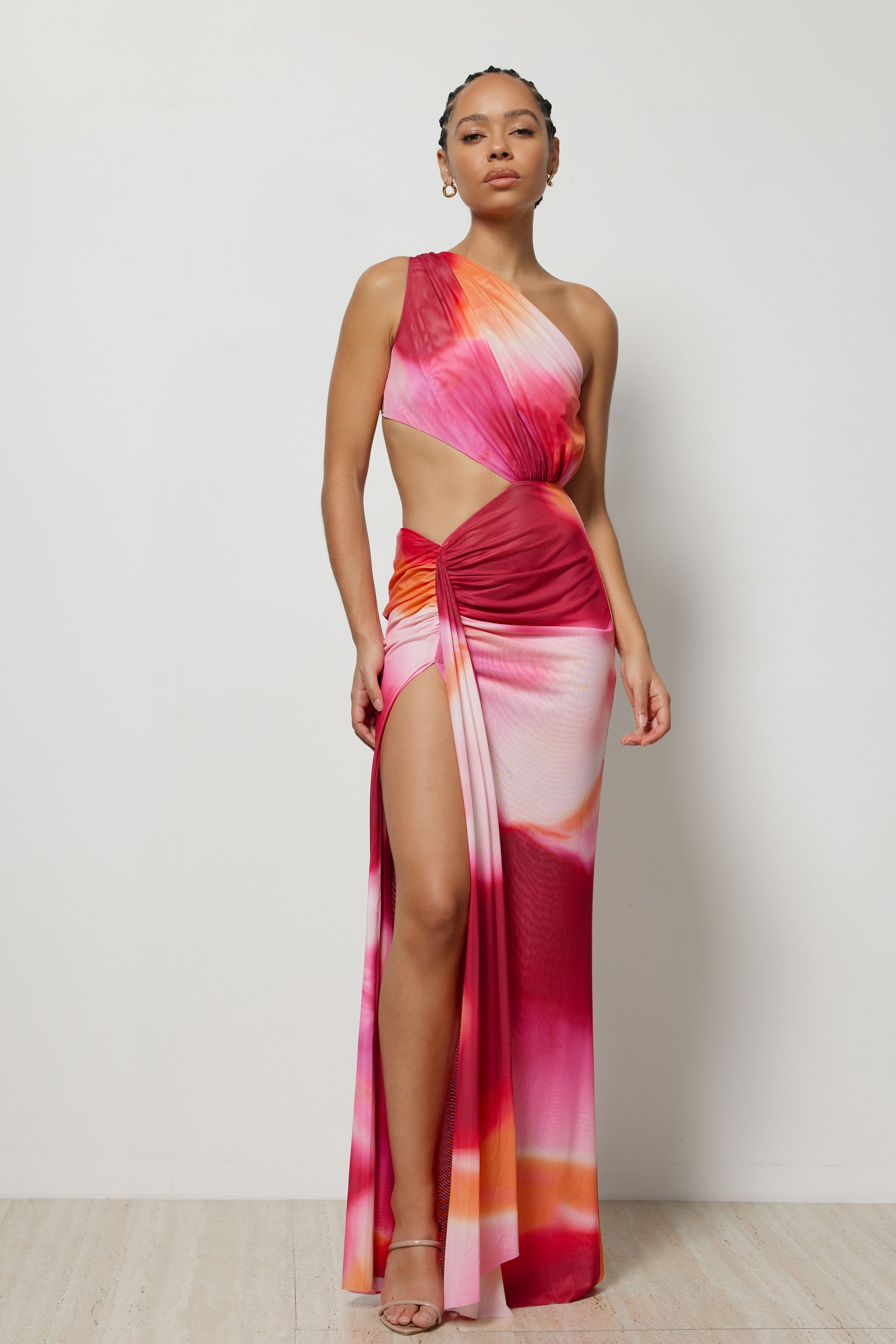 Zaniah Fuchsia Print Maxi | One Shoulder Gown - Studio Lexi