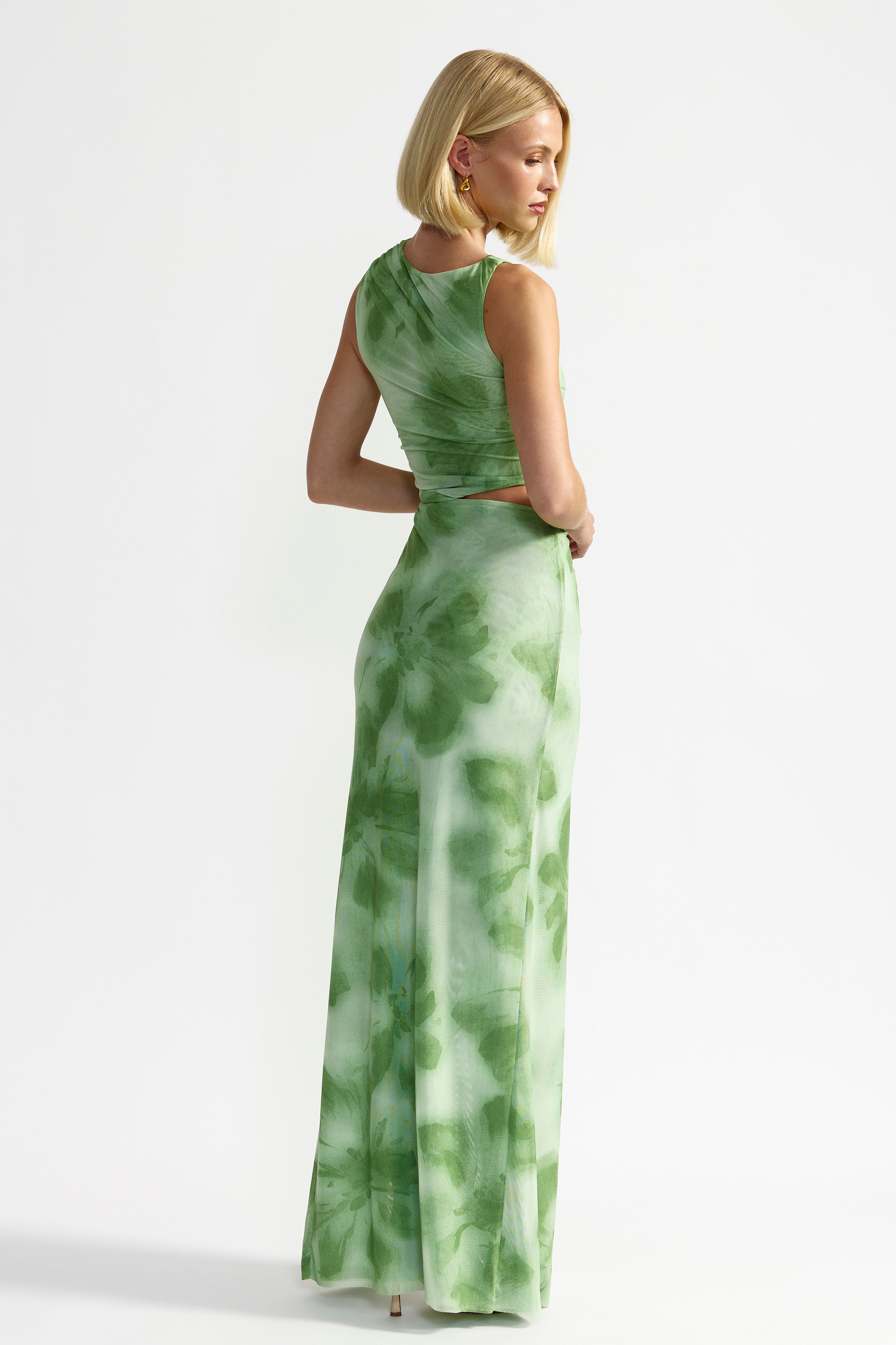 Fiora Dress - Green Hibiscus Print
