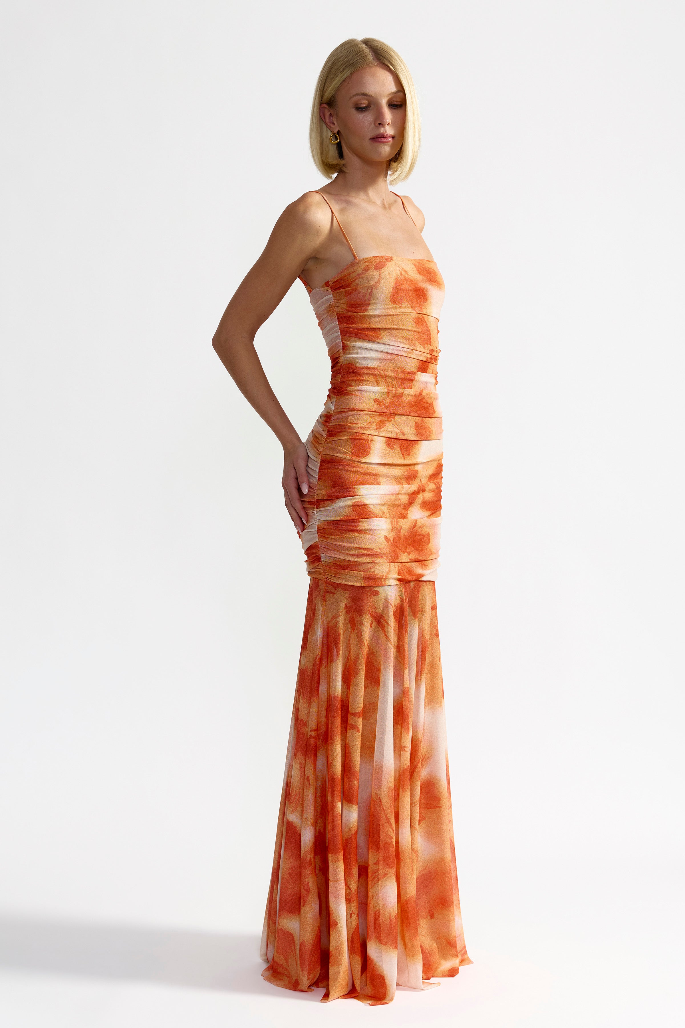 Karissa Dress - Orange Hibiscus Print