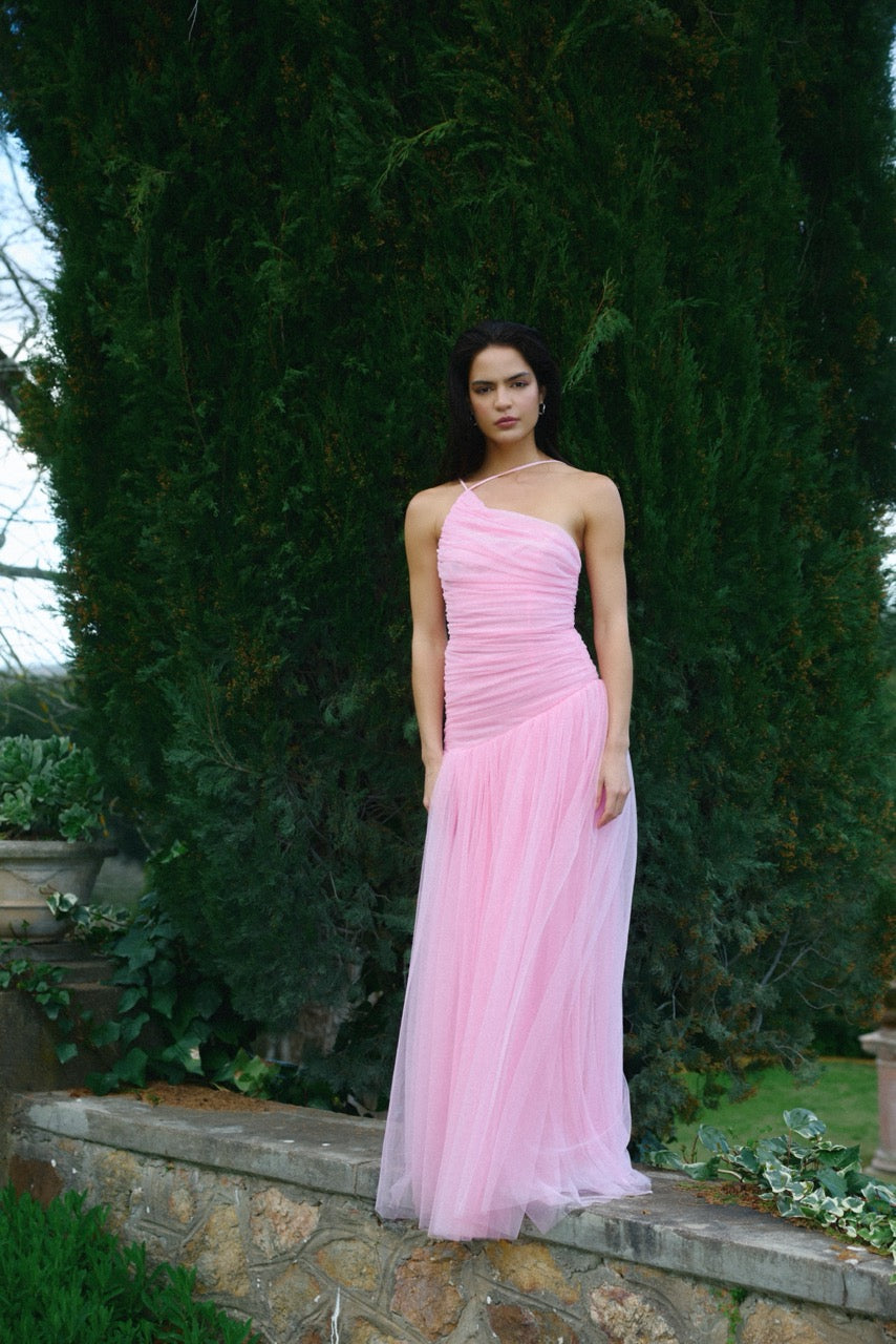 Madeleine Pink Dress One Shoulder Tulle Gown
