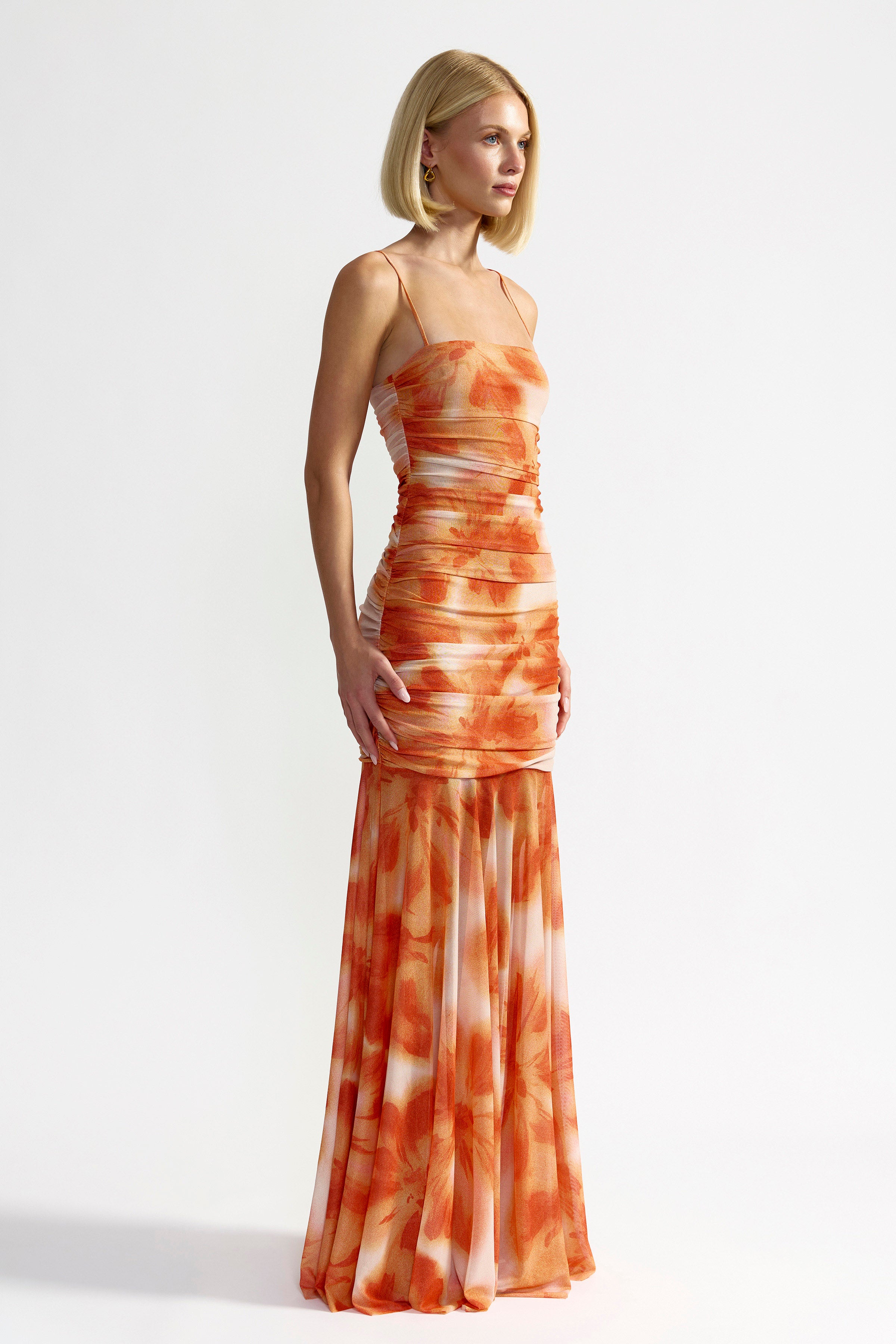 Karissa Dress - Orange Hibiscus Print