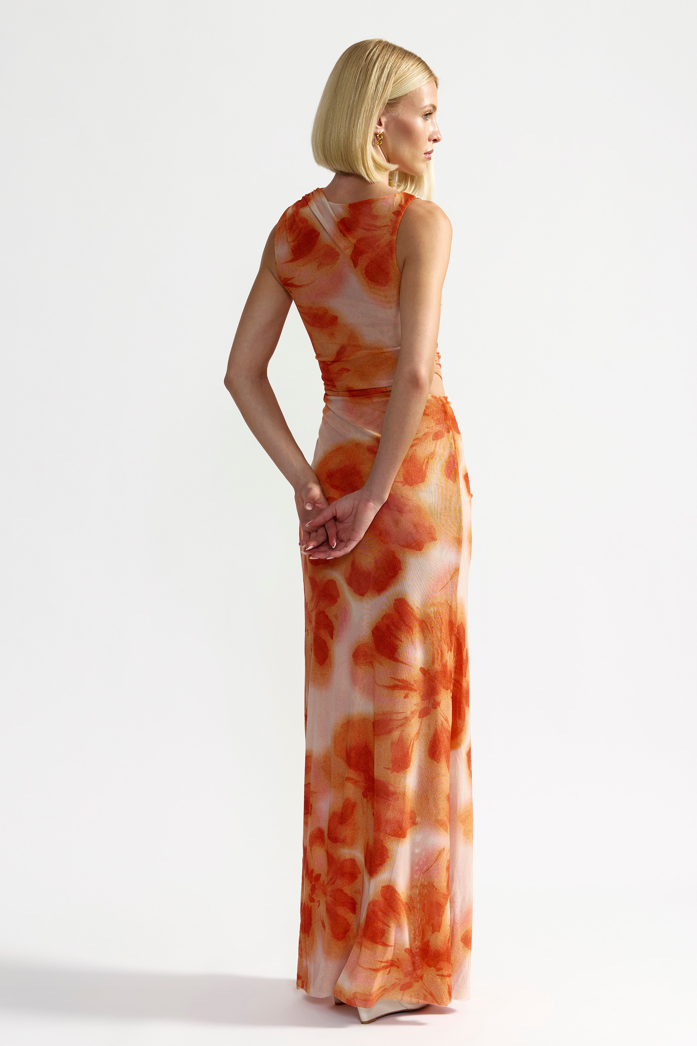 Fiora Dress - Orange Hibiscus Print