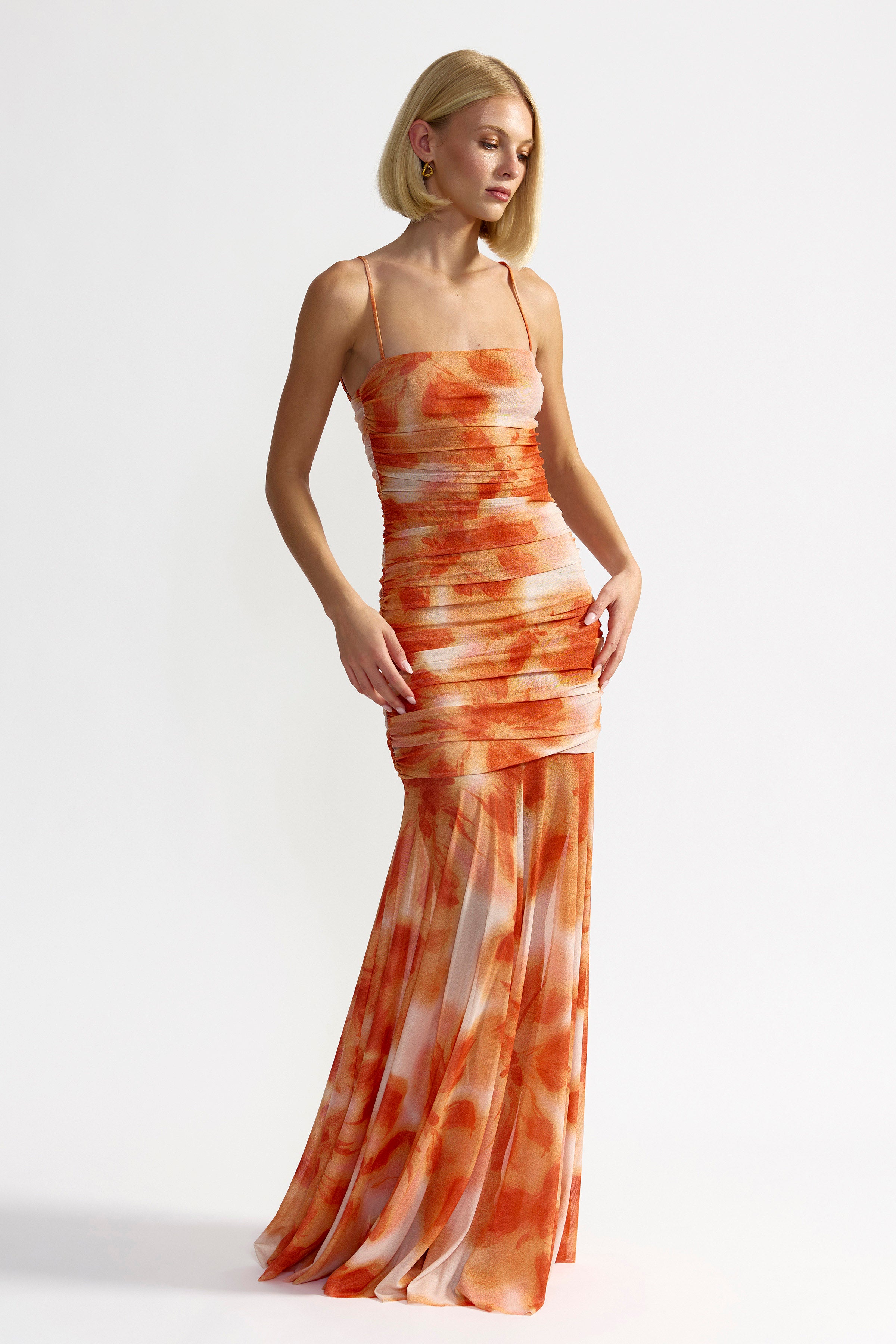 Karissa Dress - Orange Hibiscus Print