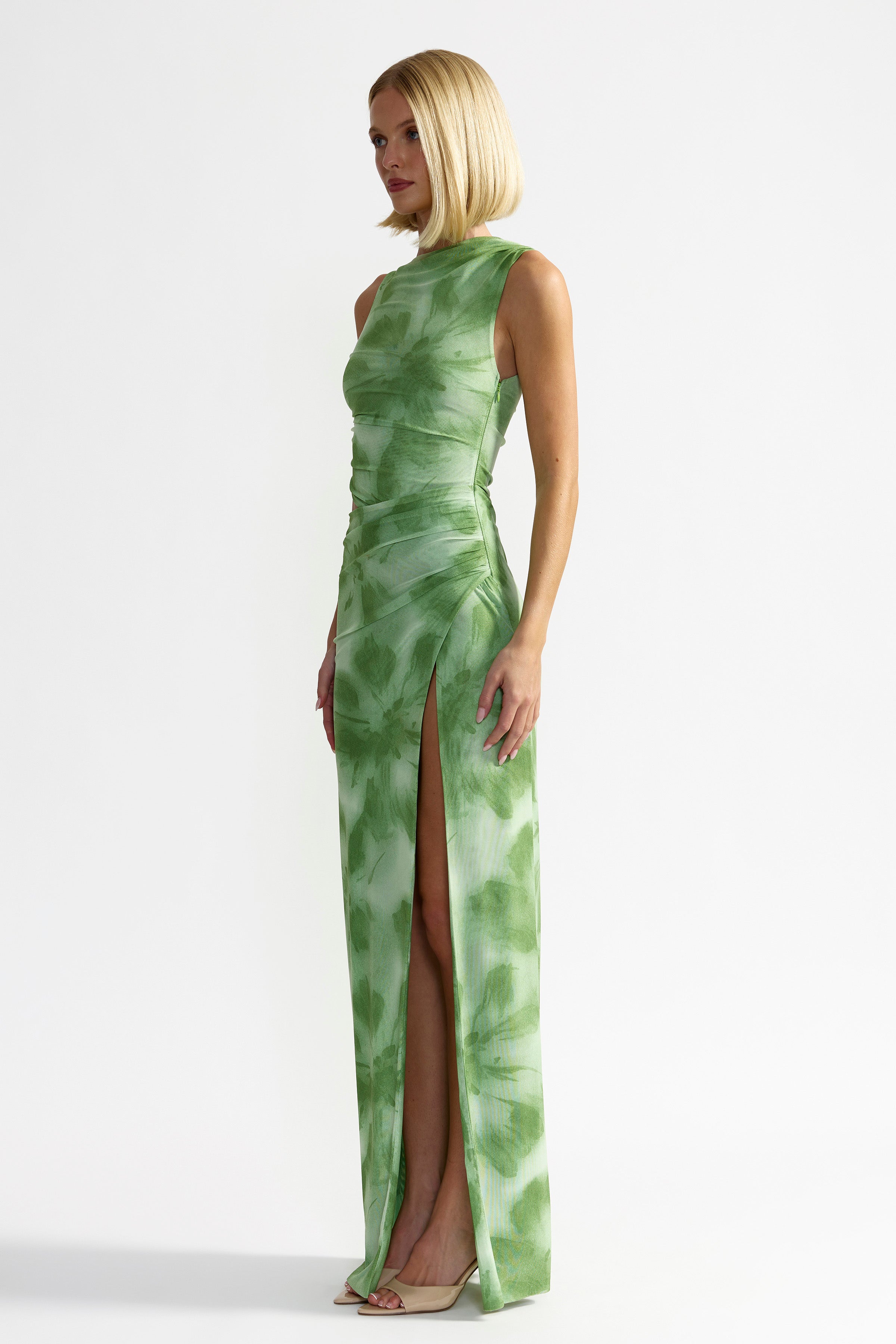 Fiora Dress - Green Hibiscus Print