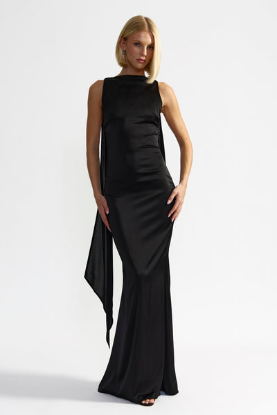 slim fit dress slacks Sleek Stretch-Satin Long Glitter Prom Dress CC2346 Black / 2 main image 0