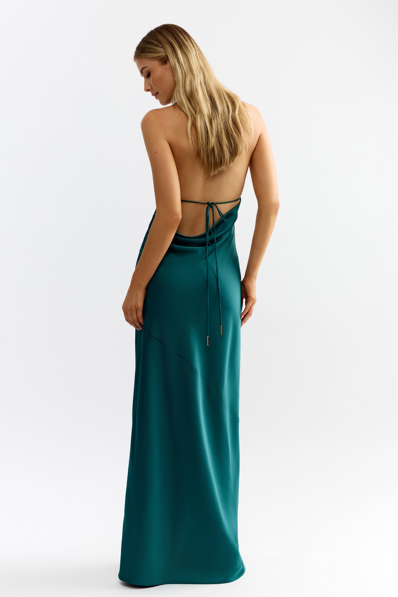 Diaz Dress Emerald Satin Gown Halter Floor | Studio Lexi Diaz Dress Emerald Satin Gown Halter Floor | Studio Lexi