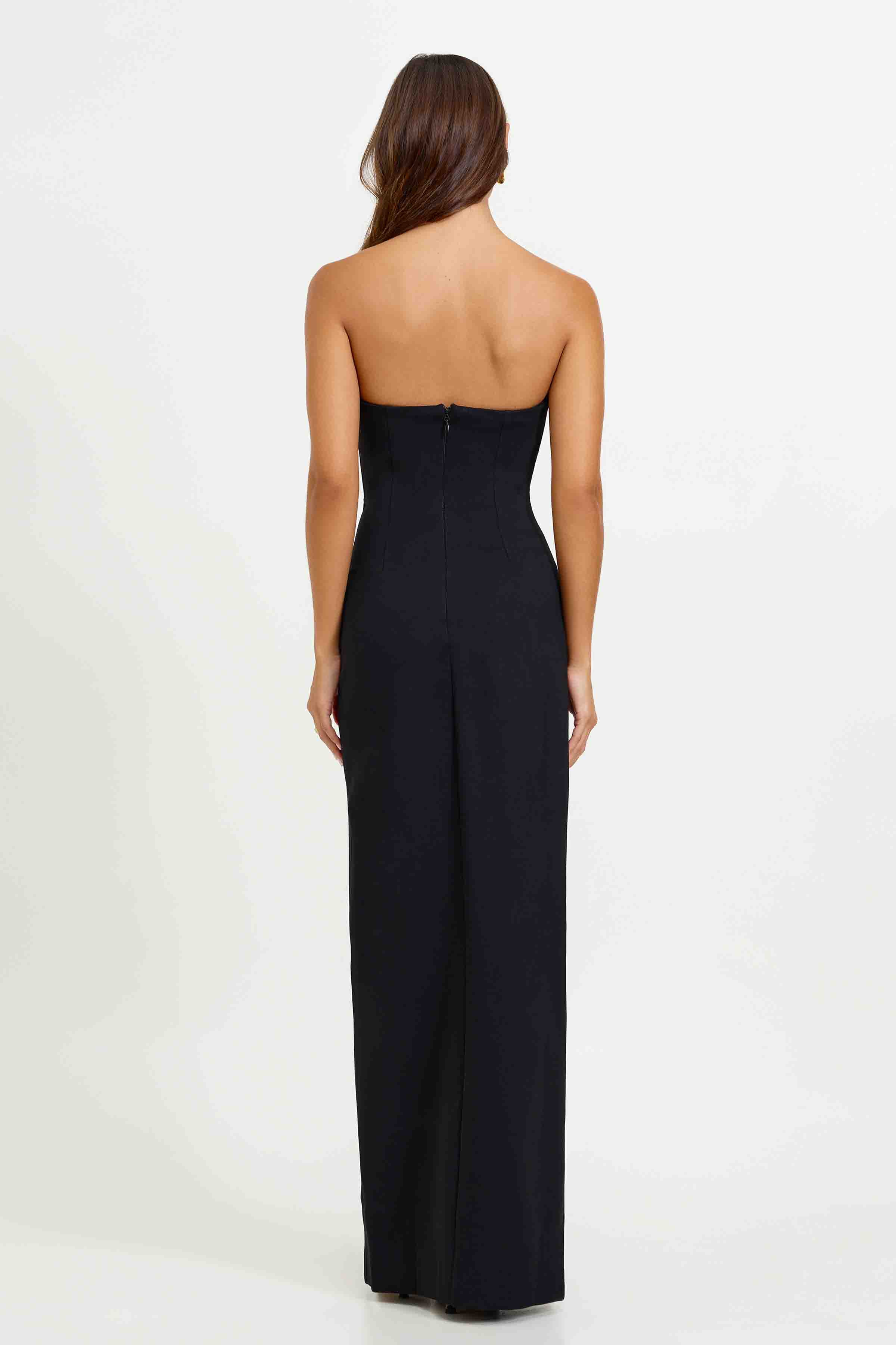 Eladio Dress featuring a strapless fitted silhouette with a back zipper in black for formal black tie events