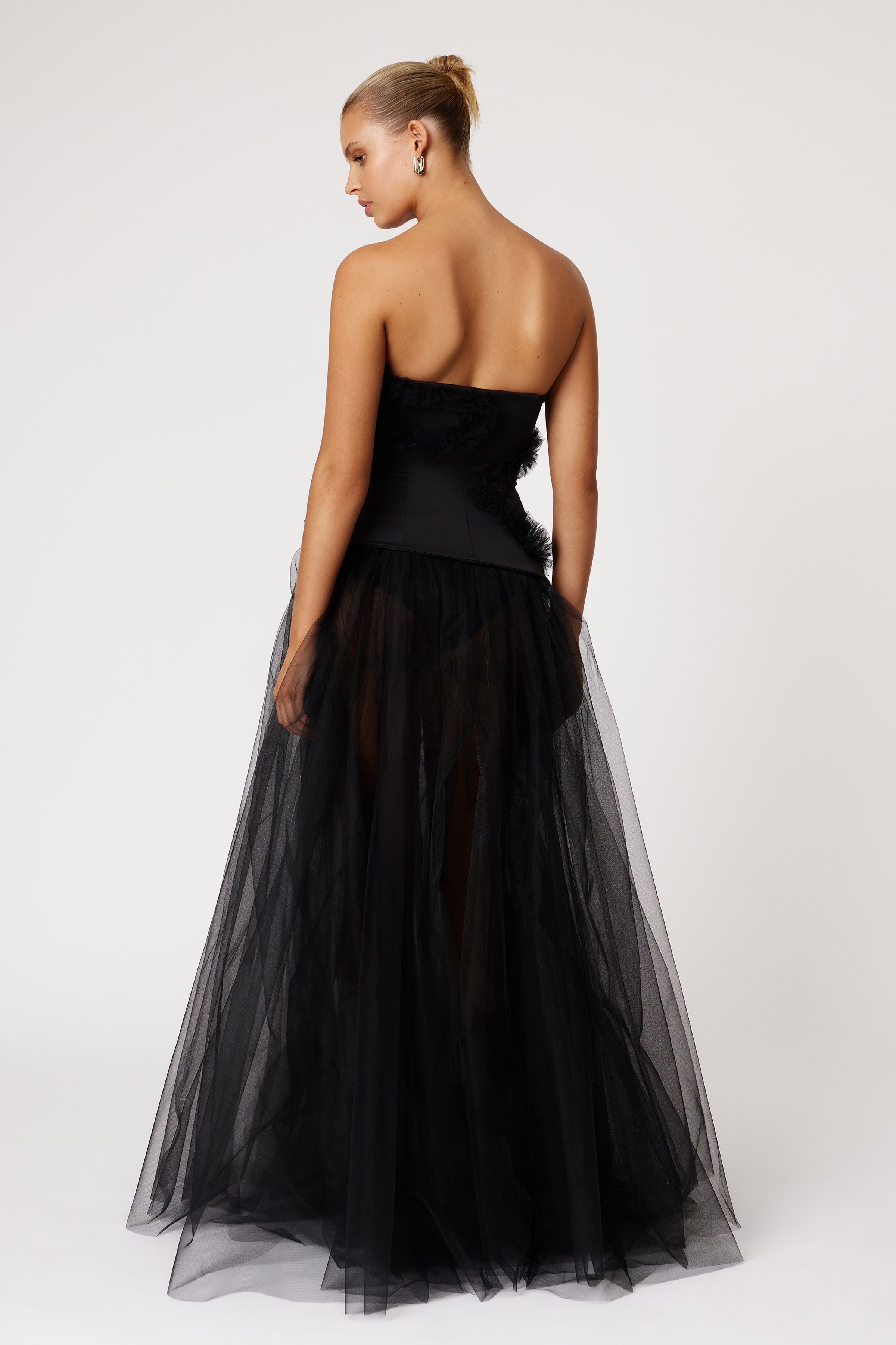 Emilie Dress Black Tulle Gown with Ruffle Detail | Studio Lexi Emilie Dress Black Tulle Gown with Ruffle Detail | Studio Lexi