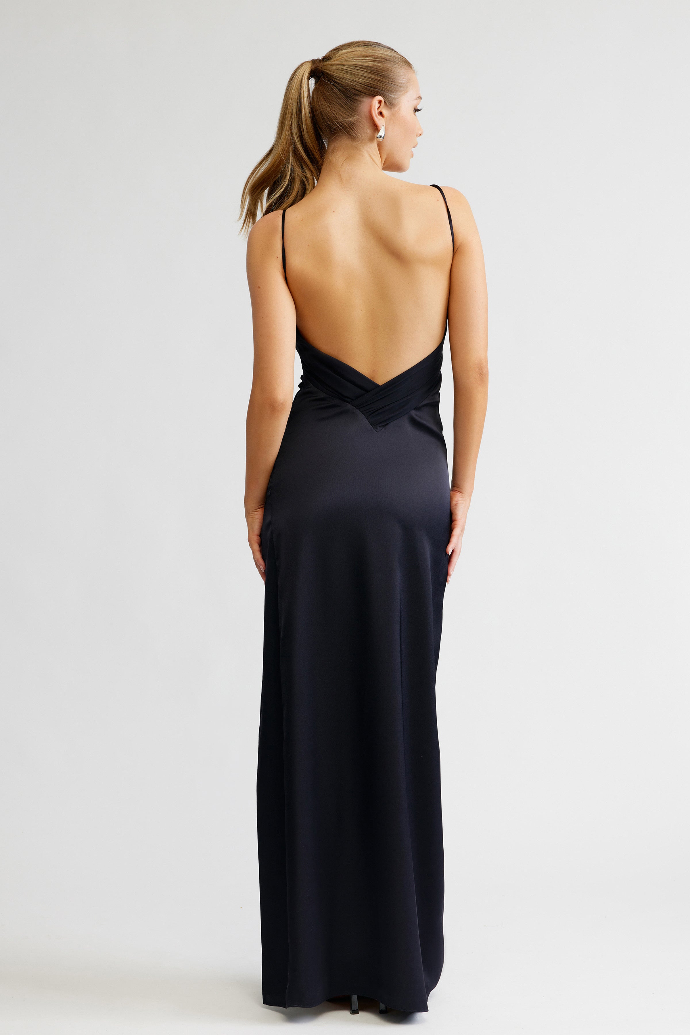 black silk dress design HERA SILK LONG SLEEVE DRESS