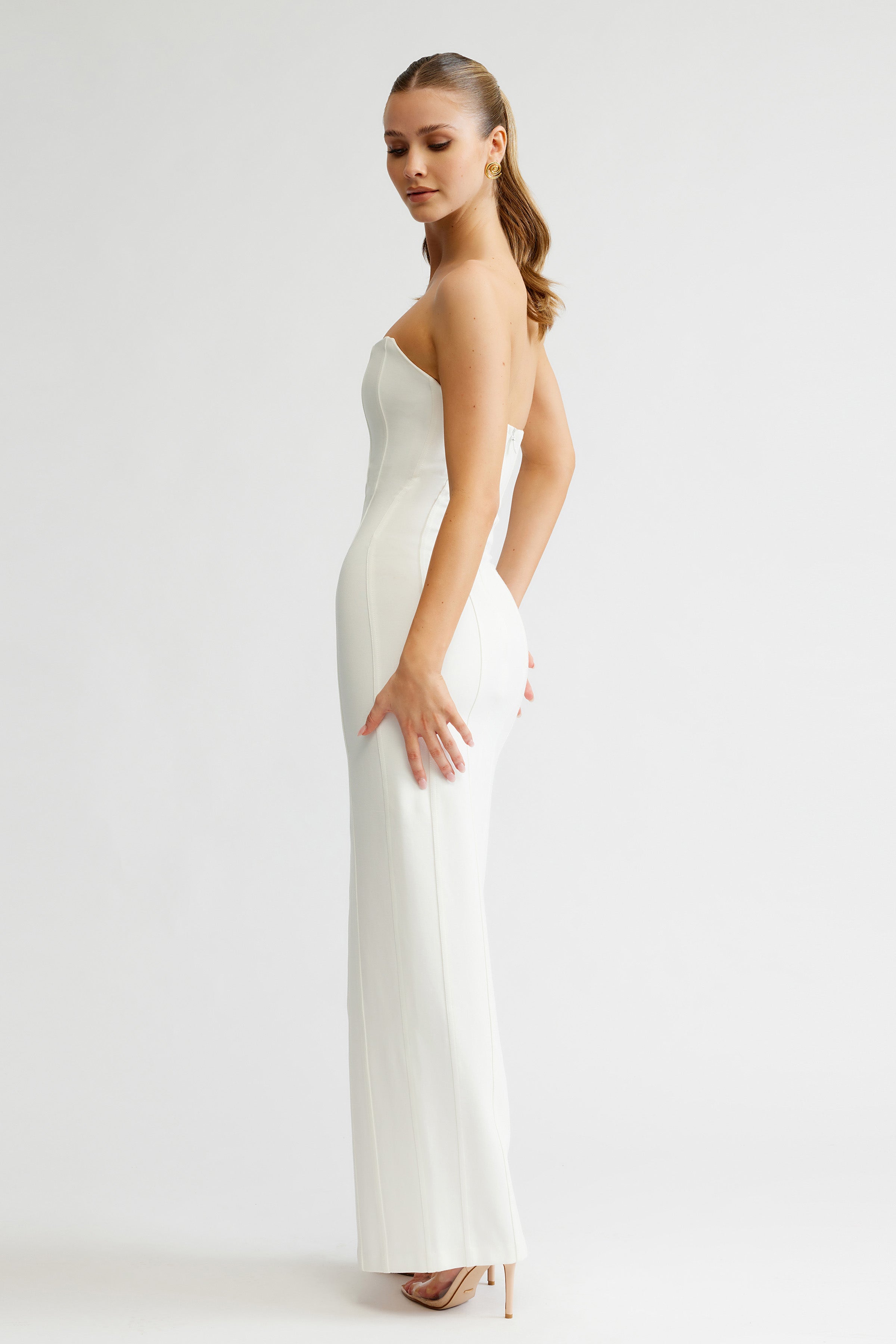 Leyla Dress White Strapless Boned Maxi | Studio Lexi Leyla Dress White Strapless Boned Maxi | Studio Lexi