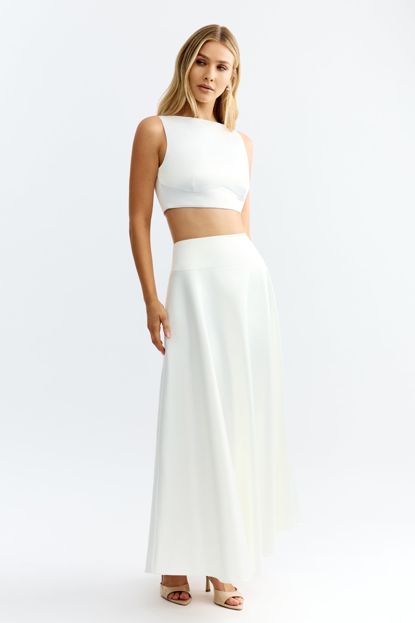 Lydia Set Ivory Two Piece Crop Top Midi Skirt | Studio Lexi