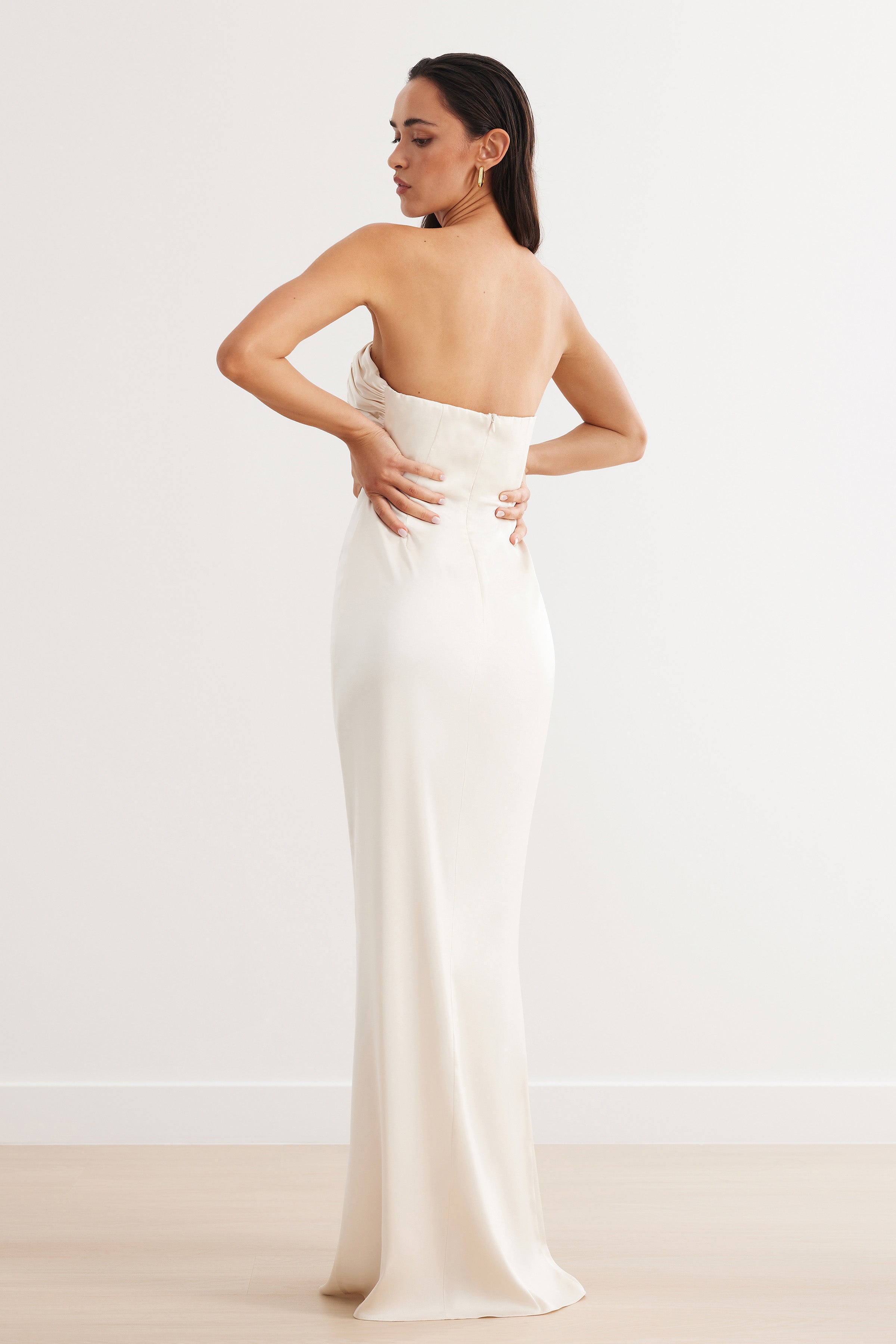 oyster satin bridesmaid dress TH&TH Camilla Bridesmaid Dress in Oyster Satin