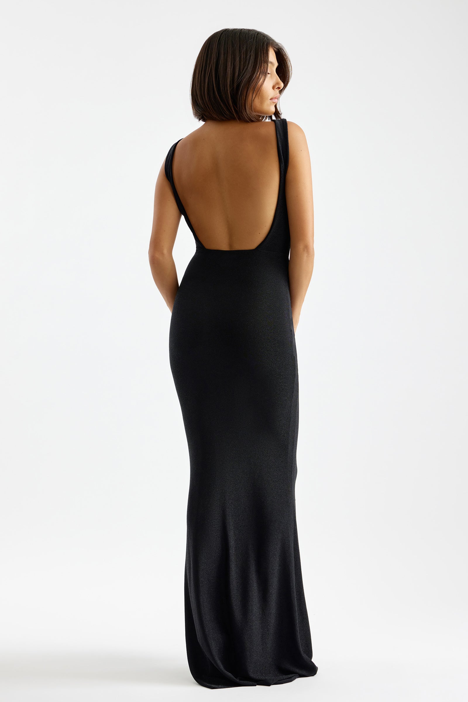 Nahla Dress black with backless design and sleek fitted silhouette for formal and black tie events by Studio Lexi