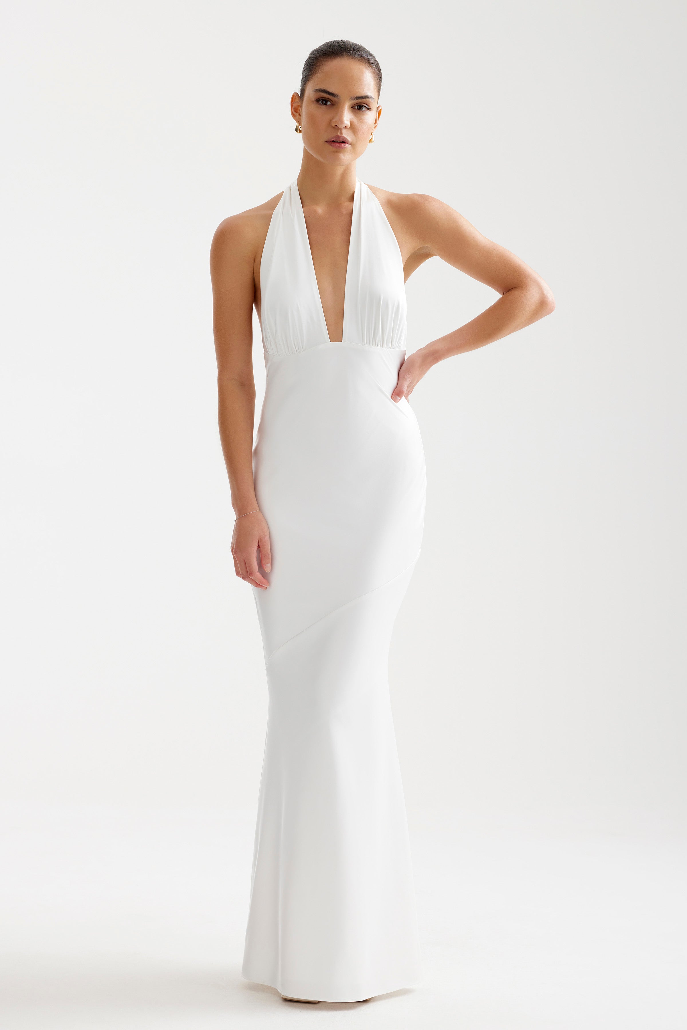 deep plunge white dress Novia - White, AU/UK 10 CL136129005 Reformation Natural Parma Silk SS24MayDrop Color:Pink and Red Stripe