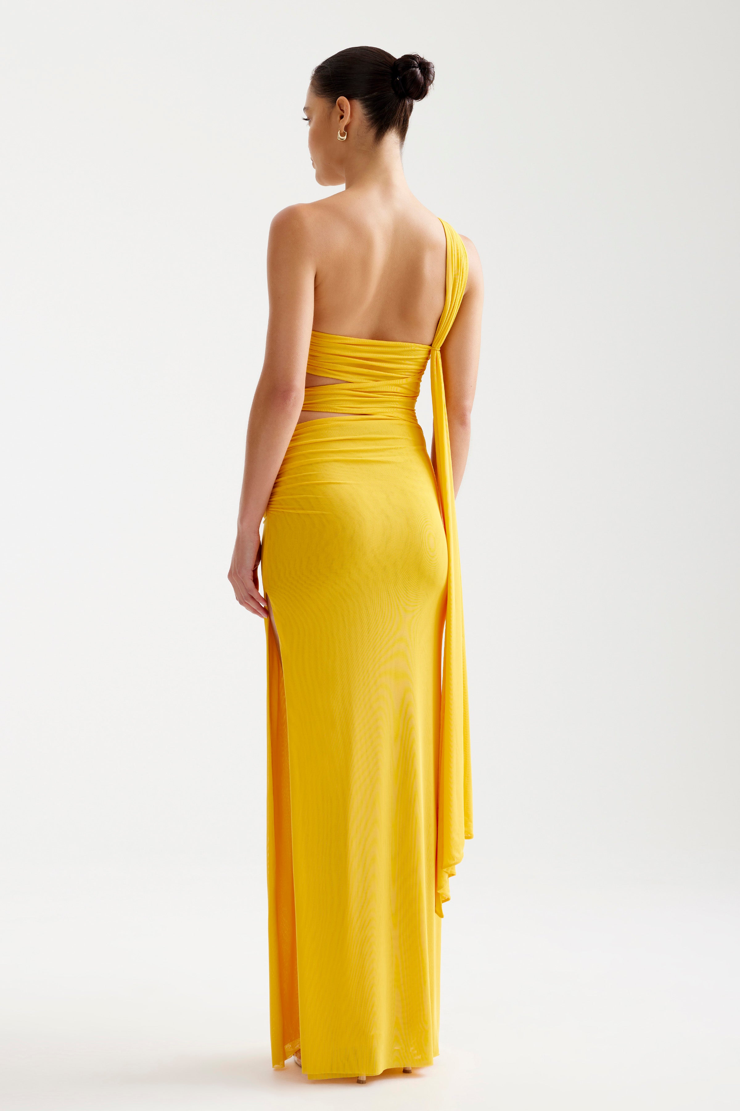 formal burnt orange dresses Nuri Orange Gown One Shoulder Floor Cutout