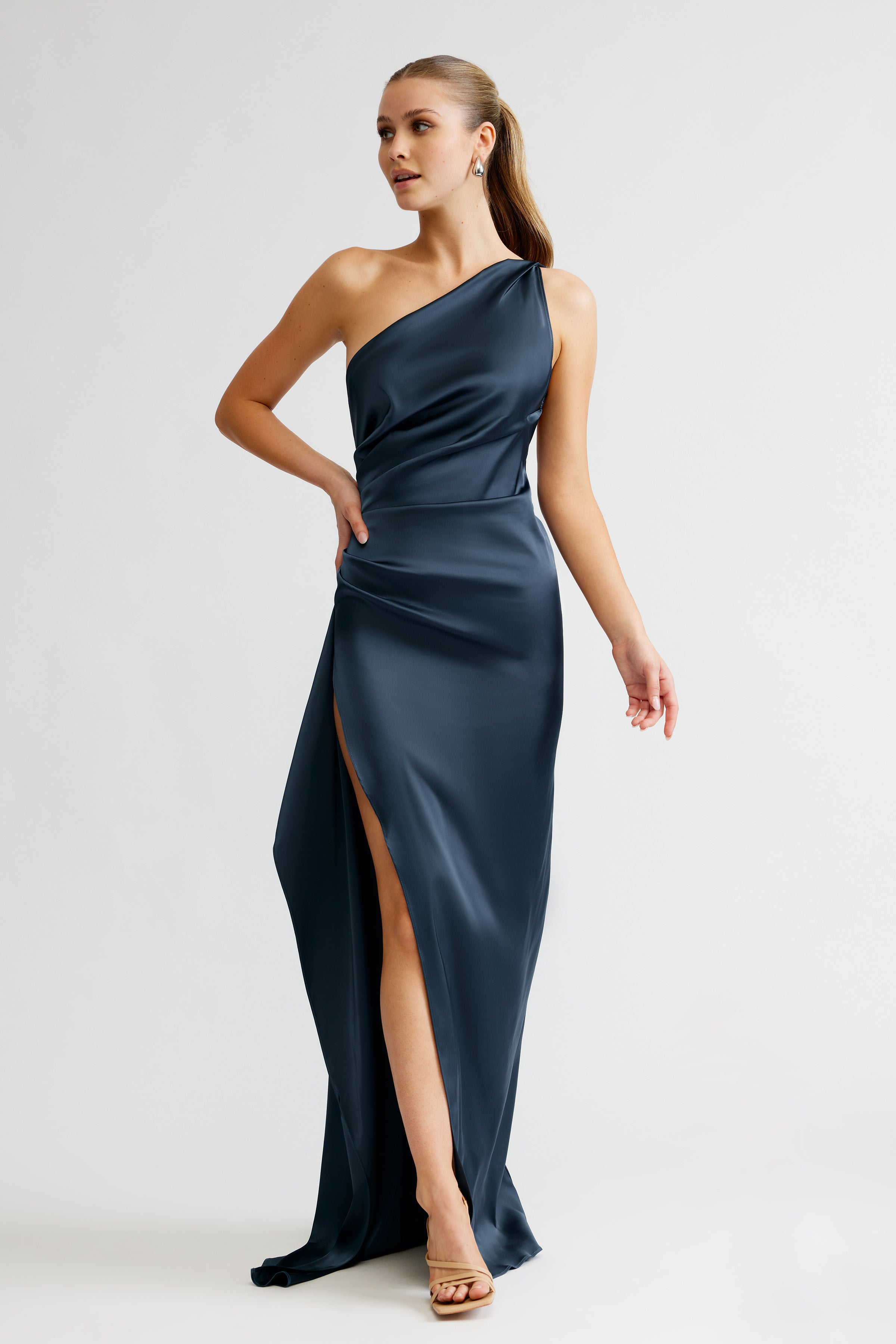 Samira Dress Orion Blue One Shoulder Maxi | Studio Lexi