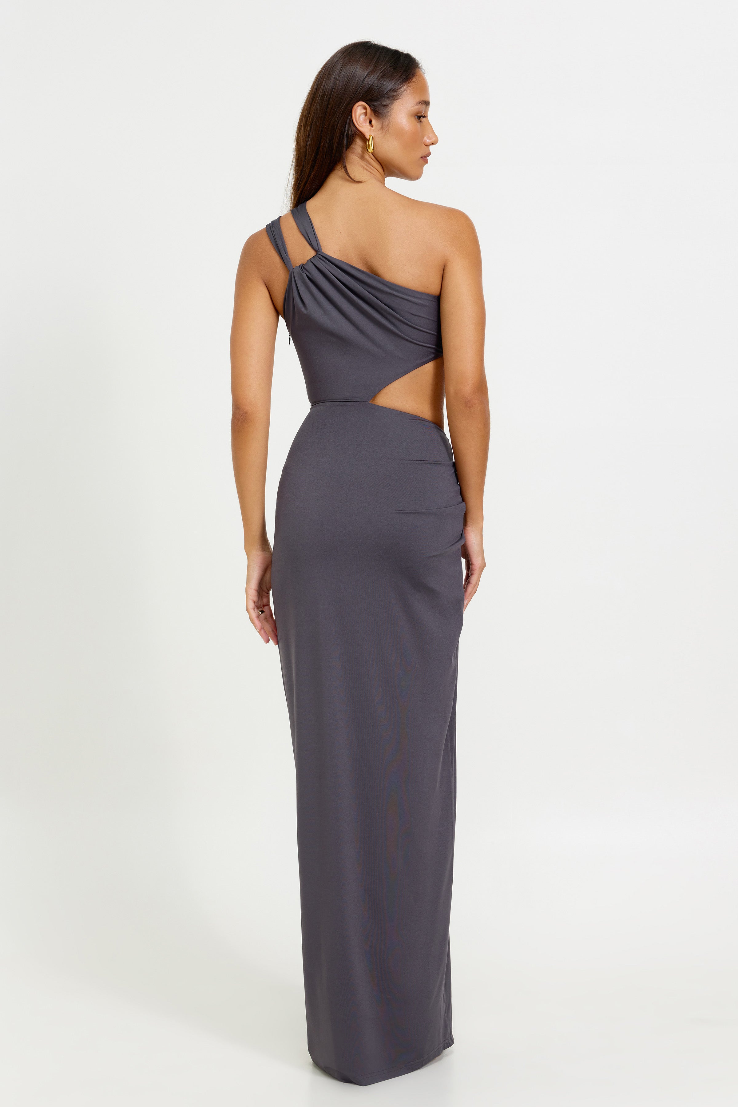 Sandro Dress featuring a one-shoulder design with cutout waist in sleek black for sophisticated formal and cocktail events