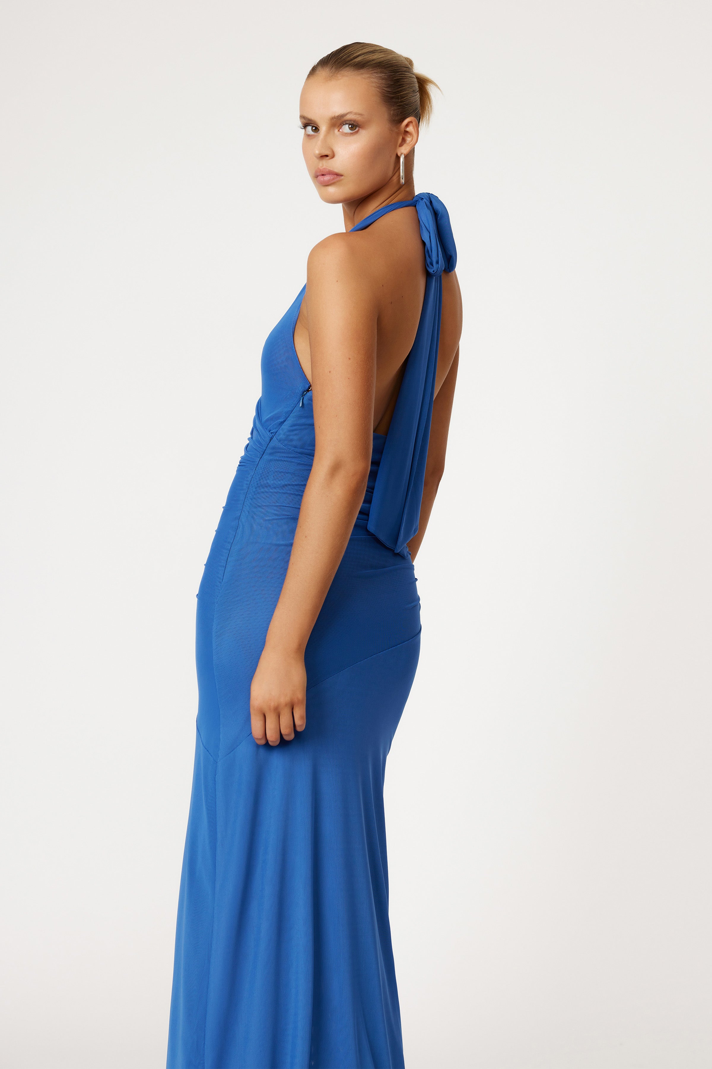 Zarna Dress Blue V Neck Maxi with Split | Studio Lexi